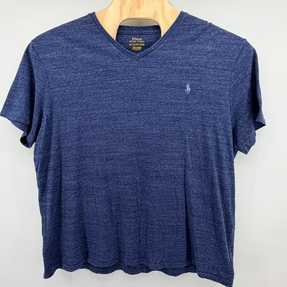 Polo Ralph Lauren V-Neck T-Shirt XXL Heather Blue Pony Logo‎ Casual Mens Tee